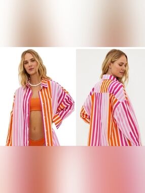 Beach Riot Alexa Top 100% Cotton Lightweight, Button-down Collared Coverup Shirt